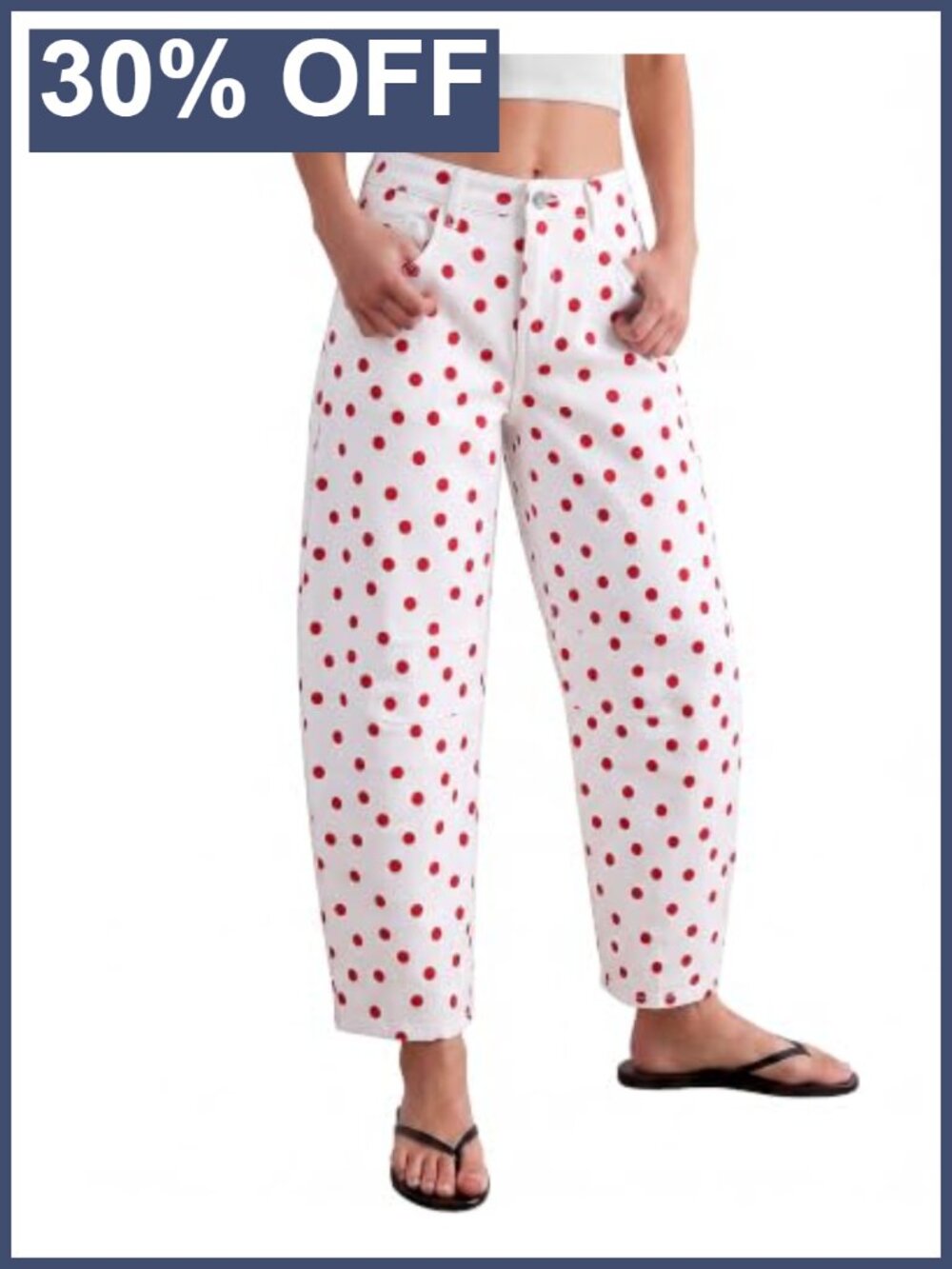 Barrel Jeans Women High Rise Stretch Cotton Denim Polka Dot Baggy